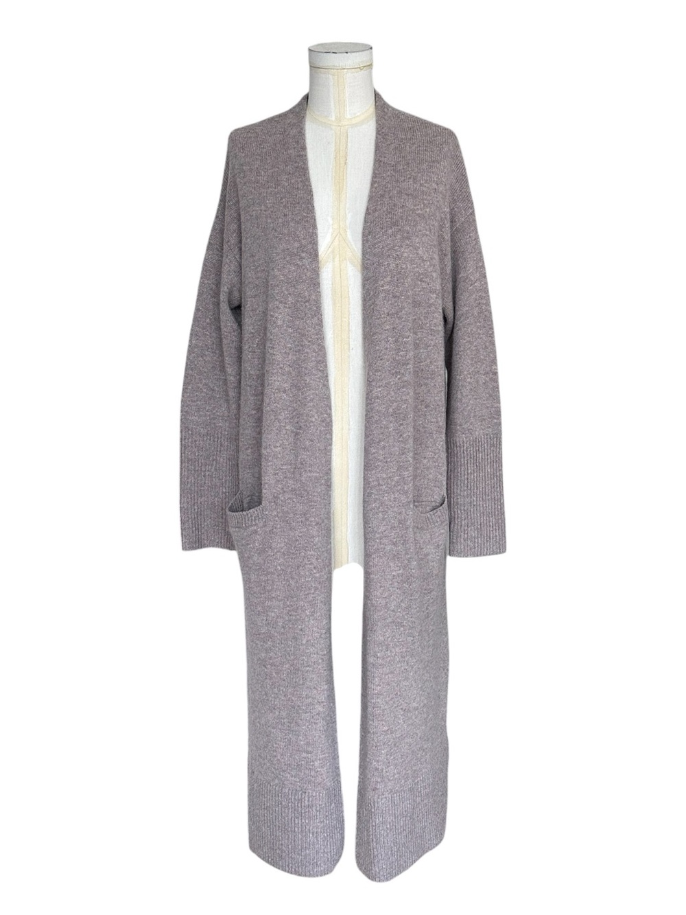 Halogen Women's Wool Cashmere Blend Duster Longline Cardigan Taupe Neutral Large
